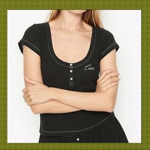 NEW size M w/tags Victorias Secret Black Thermal Pajama top Lounge shirt